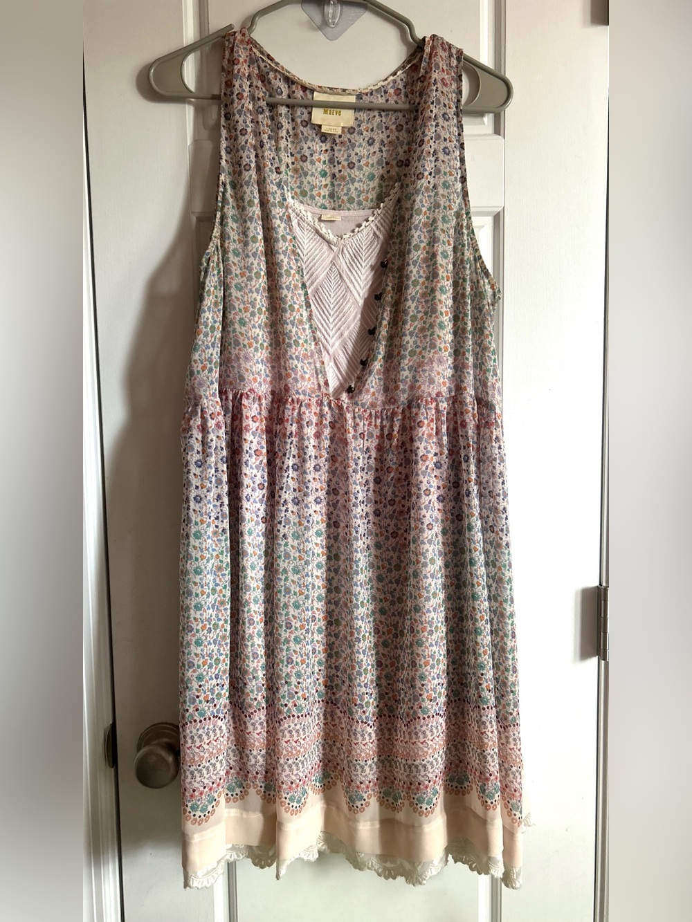 Anthropologie Maeve Violetta Floral Babydoll Dress & Embroidered Slip Set - L